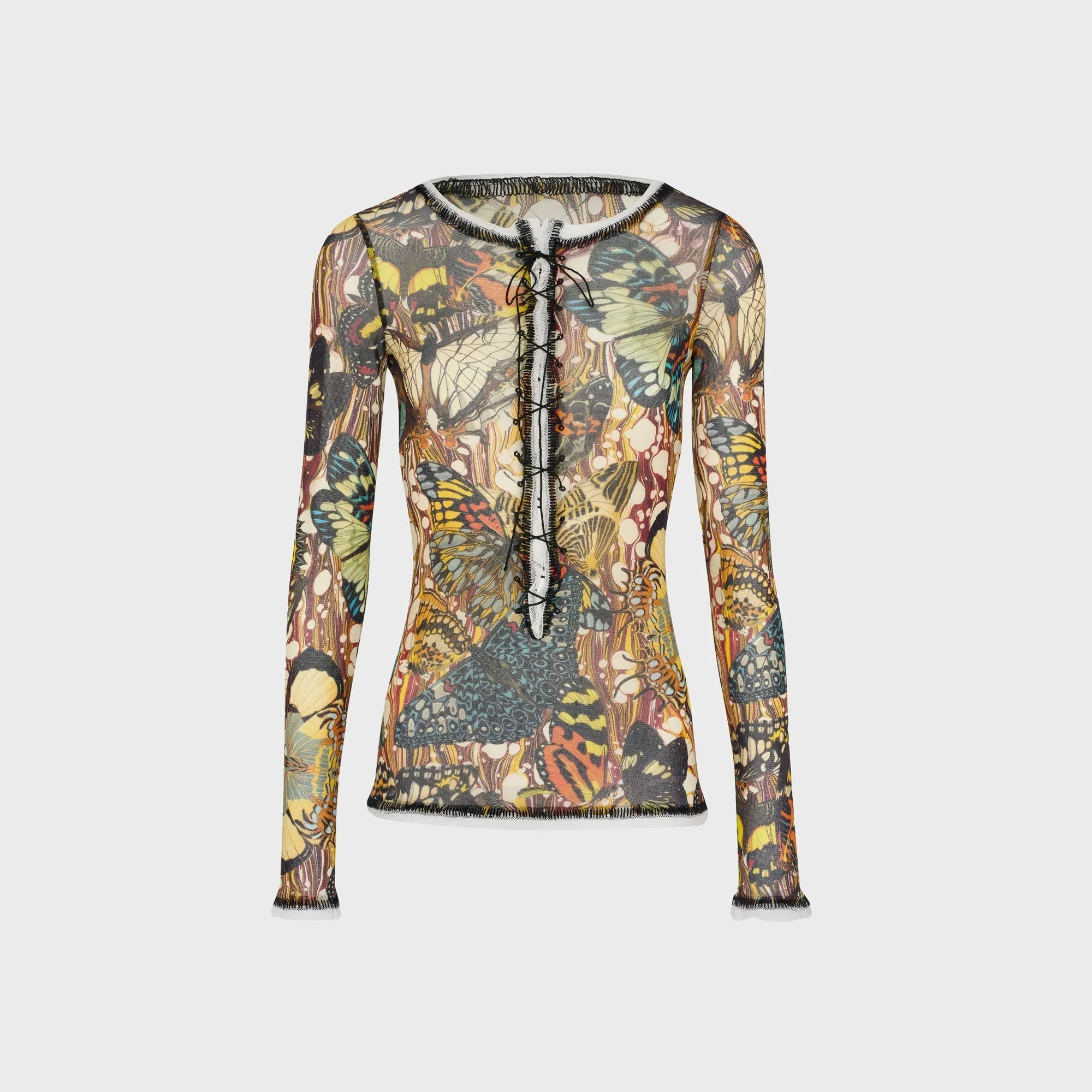 Jean Paul Gaultier Re-Edition Mesh Long Sleeve Top - Printed Papillion sold by Kith