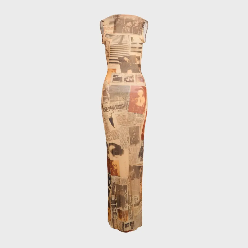 Jean Paul Gaultier Mesh High Neck Open Back Long Dress - Printed Journal sold by Kith