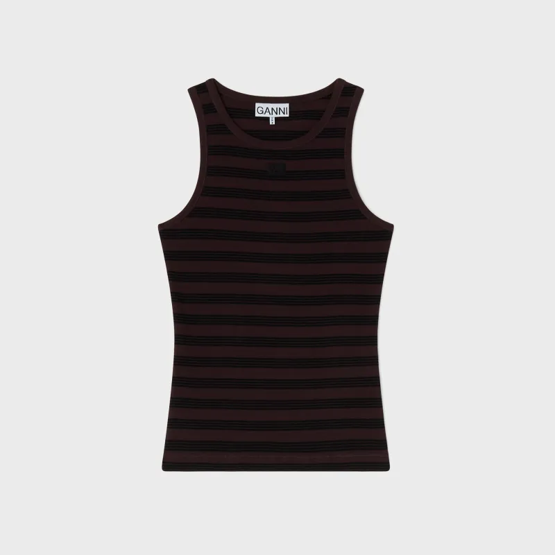 Ganni Soft Cotton Rib Tank Top - Chocolate Plum sold by Kith