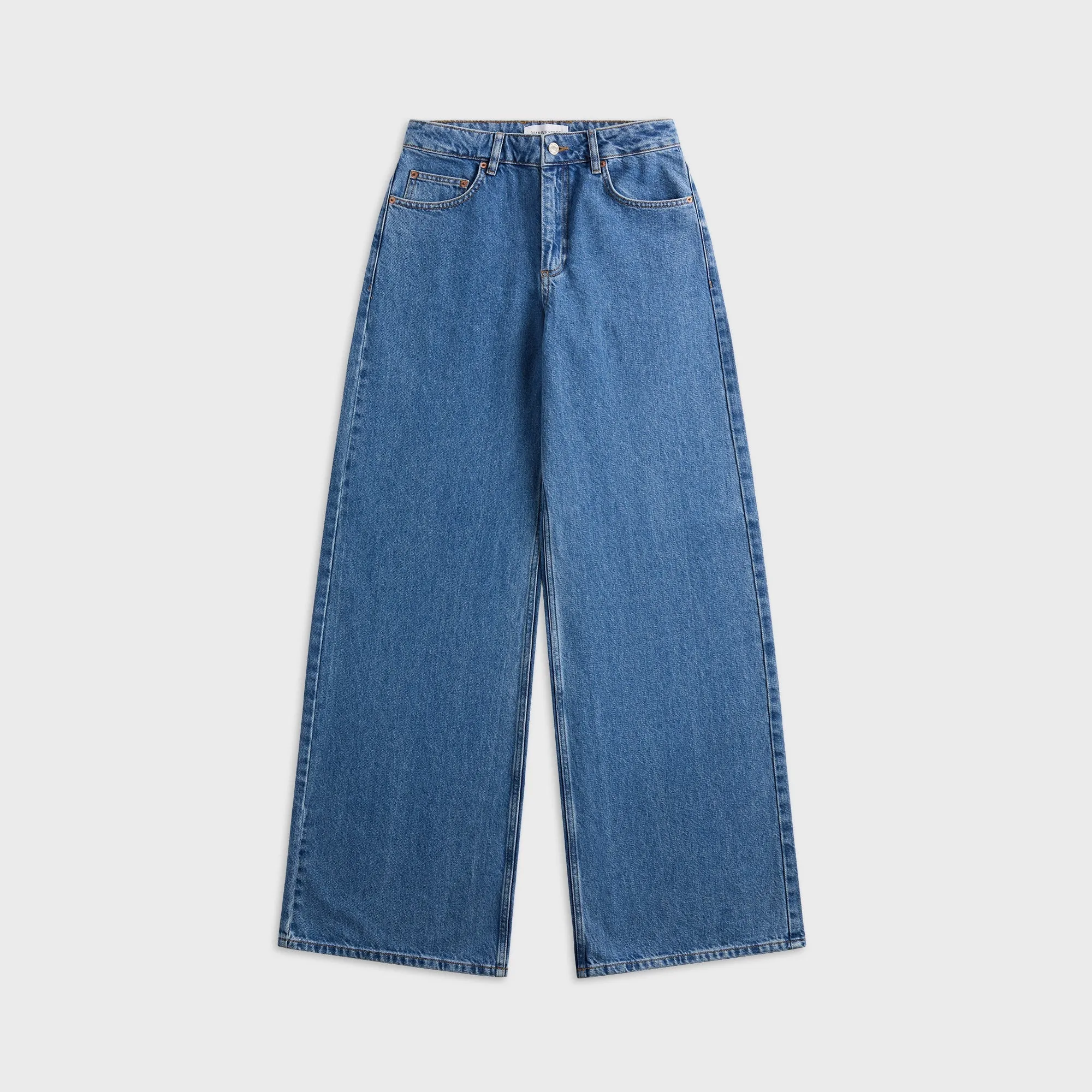 Marine Serre Moon Laser Blue Wash Denim Flare Jean - Blue sold by Kith