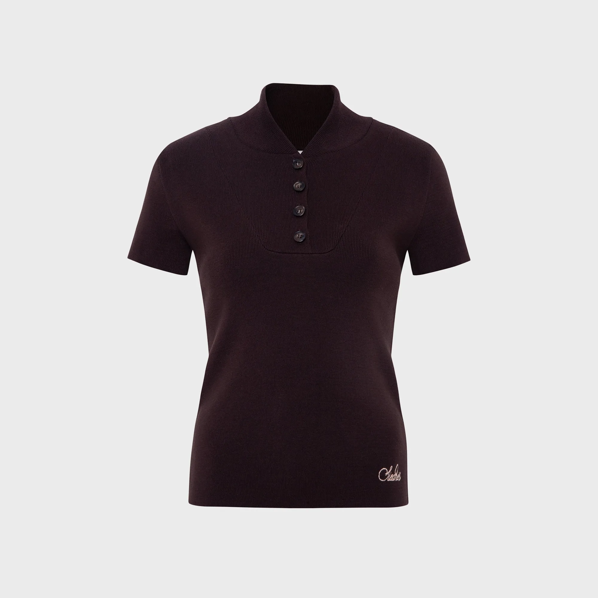 Siedres Mollie Button Detailed Short Sleeve Knit Top - Brown sold by Kith