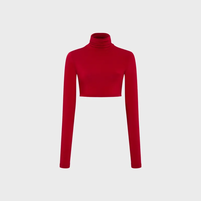 Siedres Georgie Long Sleeve Cropped Turtleneck Top - Red sold by Kith