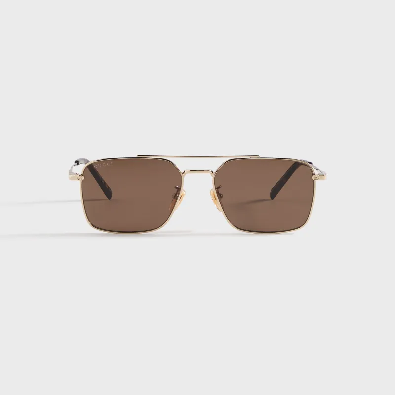 Gucci GG Rectangular Sunglasses - Gold / Brown sold by Kith