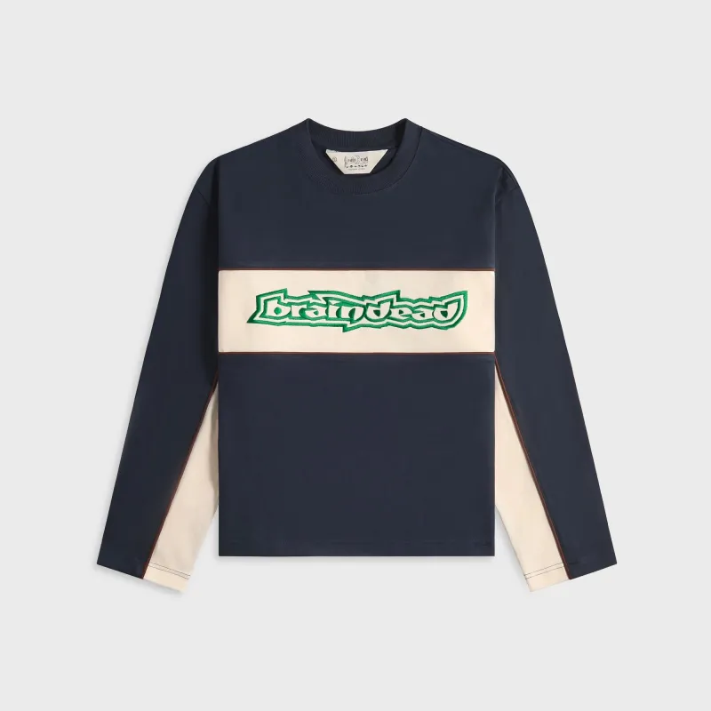 Brain Dead Heavyweight Paneled Long Sleeve Tee - Navy made by Brain Dead