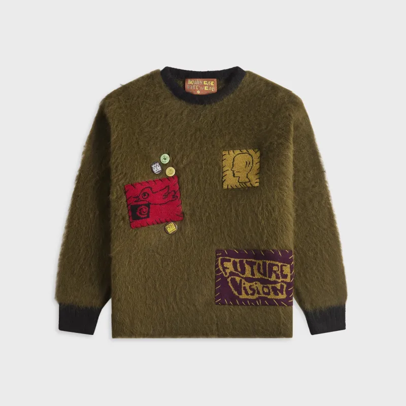 Brain Dead Future Vision Boxy Knit Sweater - Olive sold by Kith