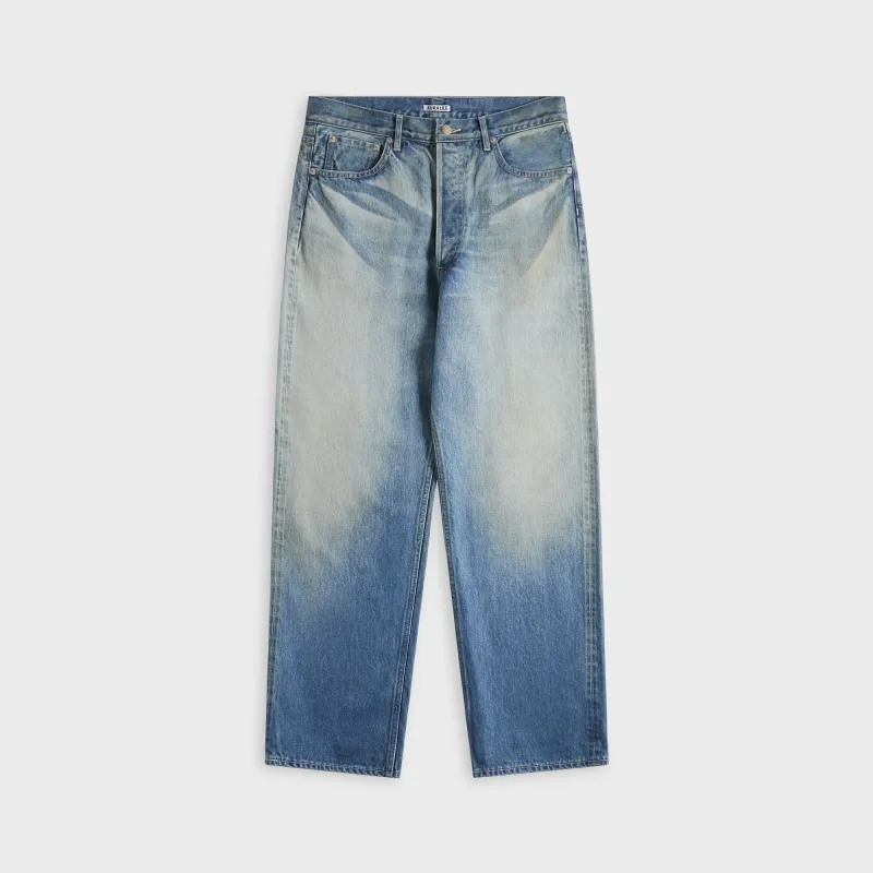 Auralee Selvedge Faded Heavy Denim Wide Pants - Faded Indigo sold by Kith