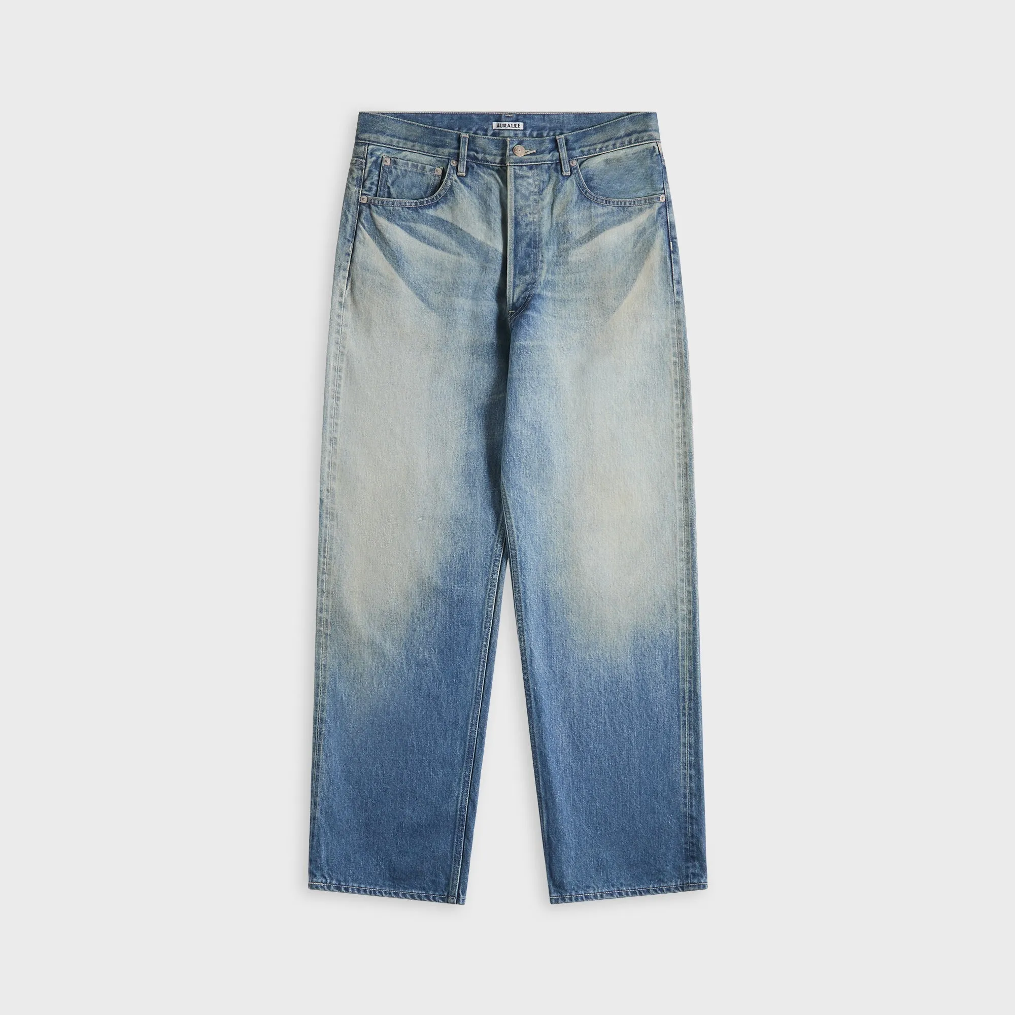 Auralee Selvedge Faded Heavy Denim Wide Pants - Faded Indigo sold by Kith