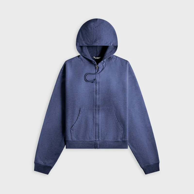 Auralee Product Dyed Pima Light Sweat Zip Parka - Light Navy made by Auralee