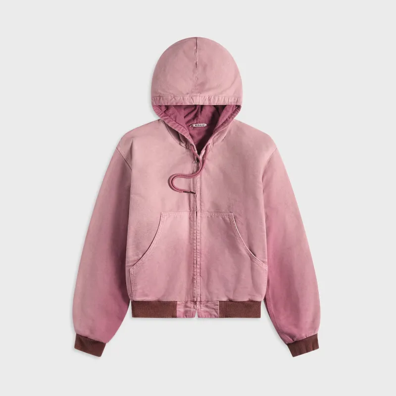 Auralee Product Dyed Organic Cotton Duck Short Zip Parka - Faded Burgundy made by Auralee