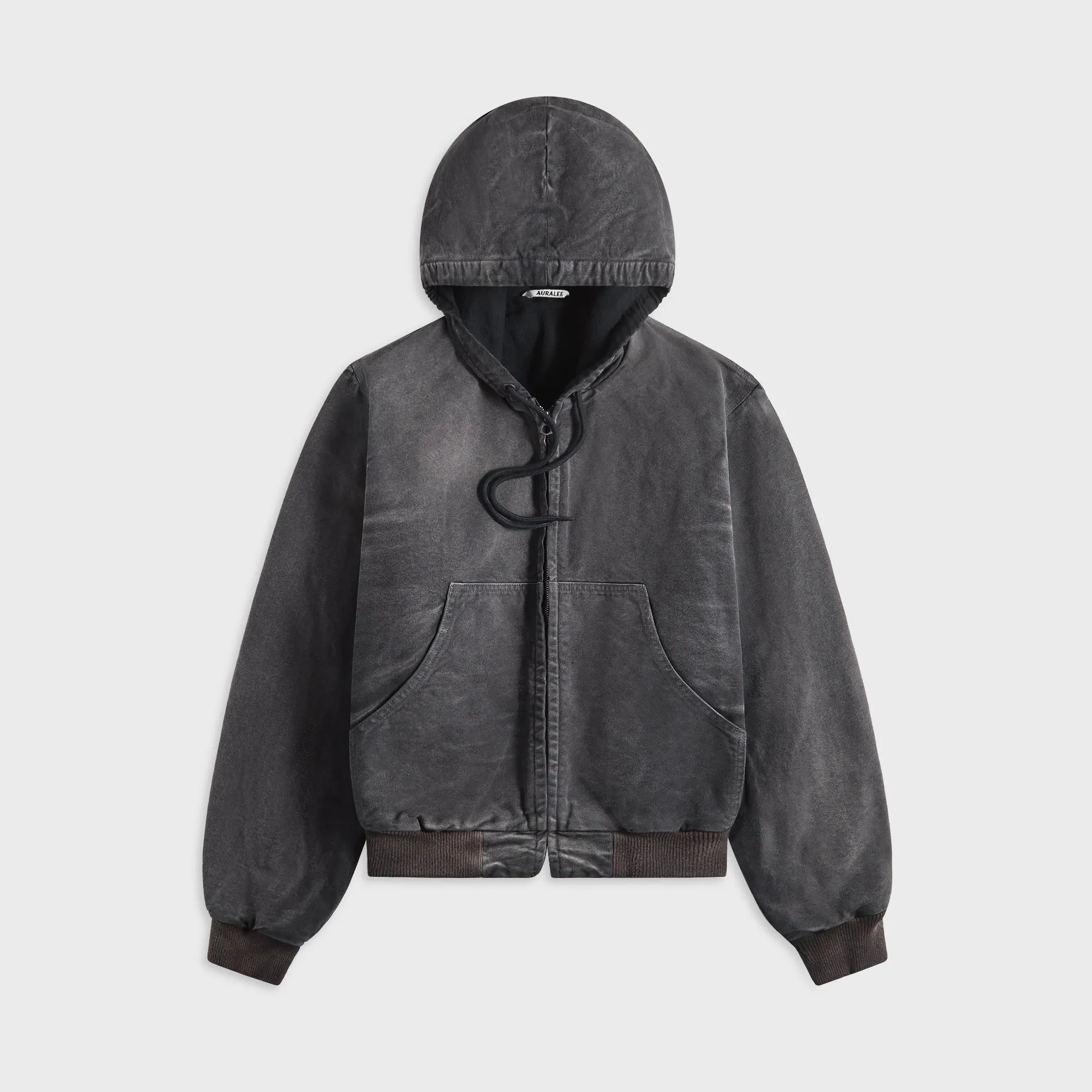 Auralee Product Dyed Organic Cotton Duck Short Zip Parka - Faded Black sold by Kith