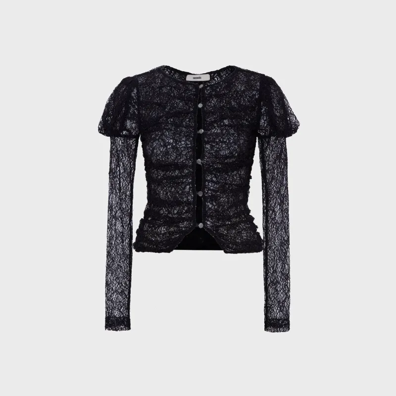 Siedres Uma Semi Sheer Lace Top - Black made by Siedres