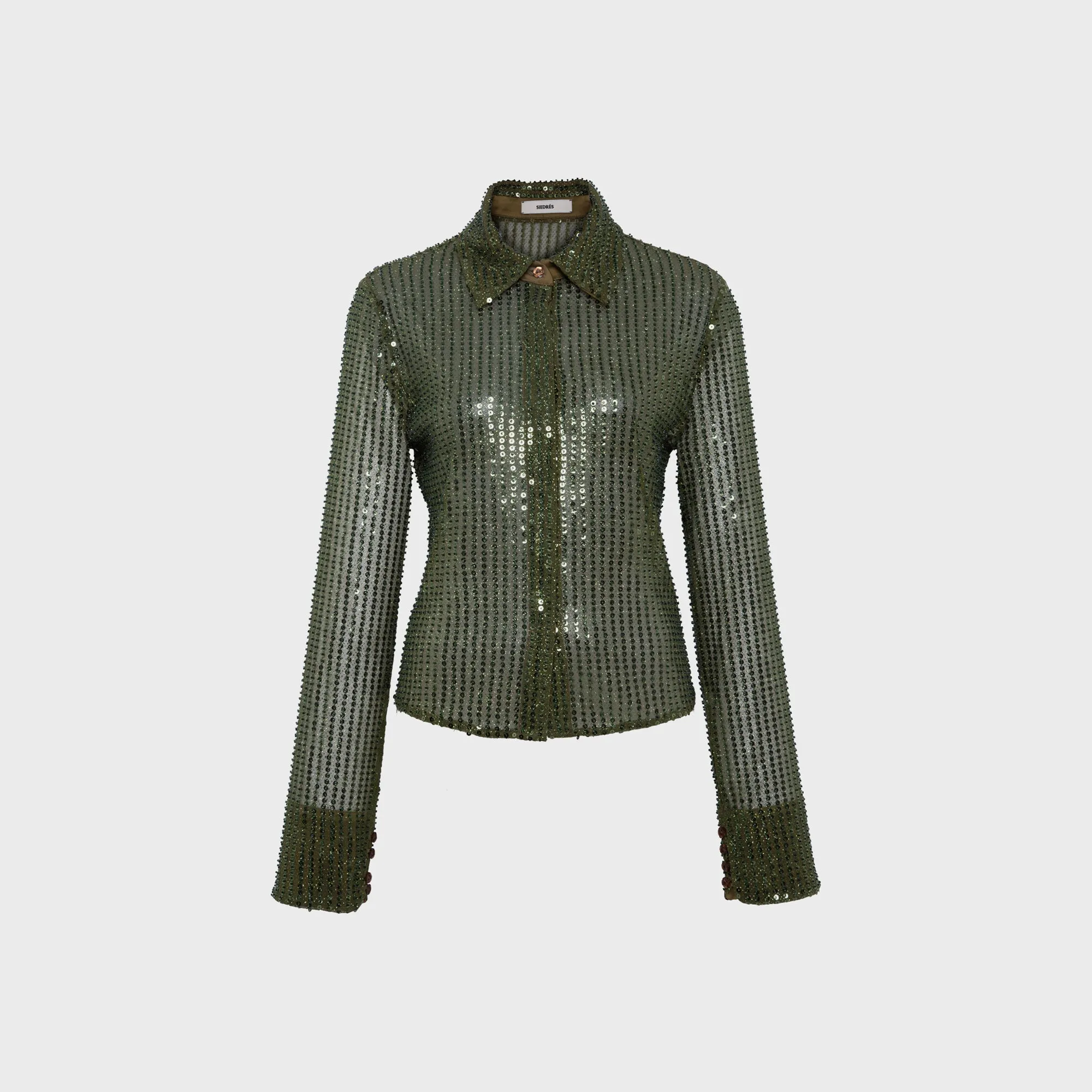Siedres Sezanne Semi Sheer Sequin Button Down Shirt - Green sold by Kith