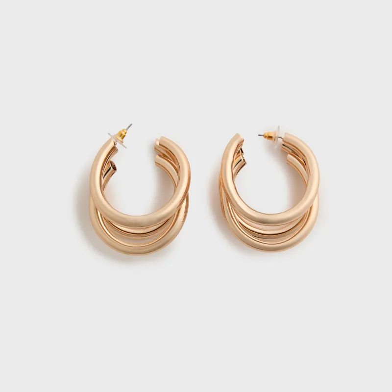 HONEY HALO Aria Triple Hoop Fan-Form Earrings - Gold sold by Kith