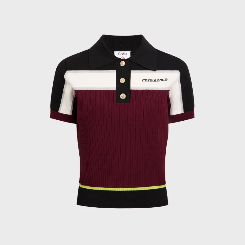 Casablanca Striped Polo Shirt - Burgundy sold by Kith