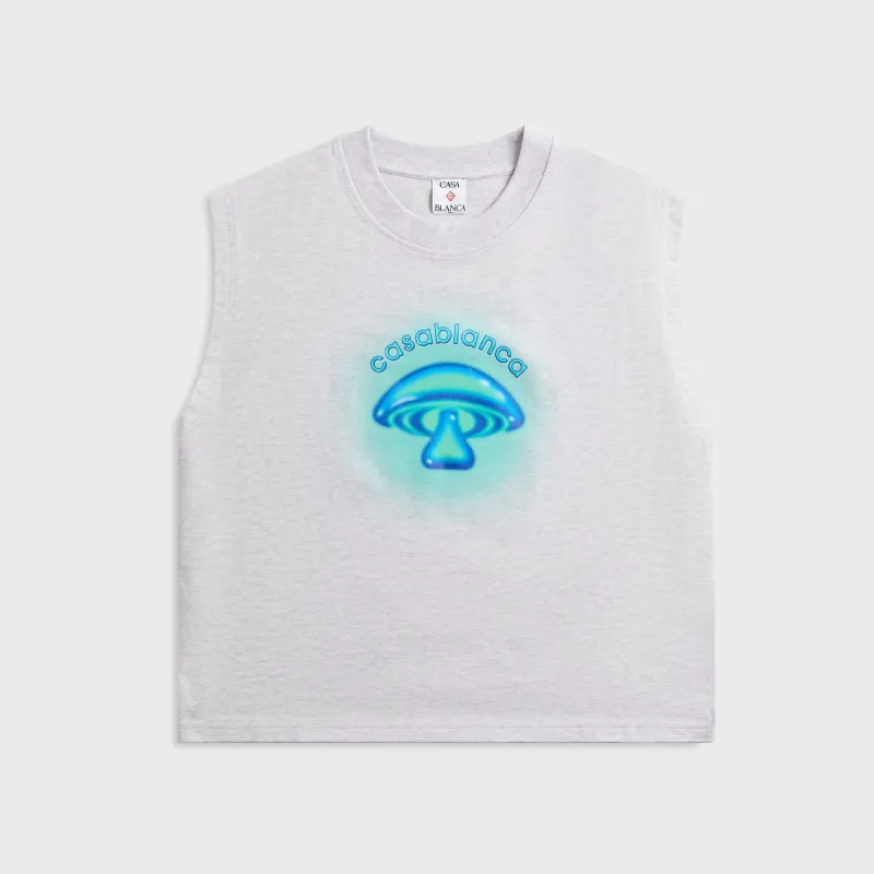 Casablanca Airbrush Mushroom Sleeveless Tee - Grey sold by Kith