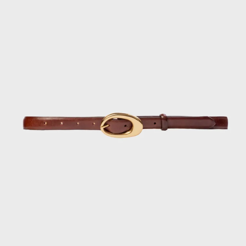 Black Suede Studio Oval Belt - Brown Leather / Gold Buckle sold by Kith