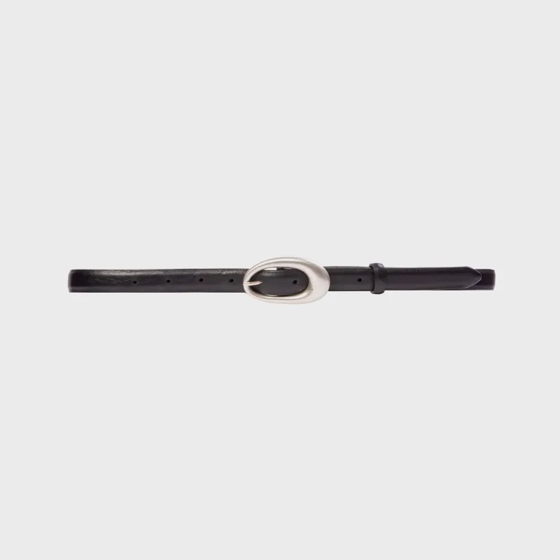 Black Suede Studio Oval Belt - Black Leather / Silver Buckle sold by Kith