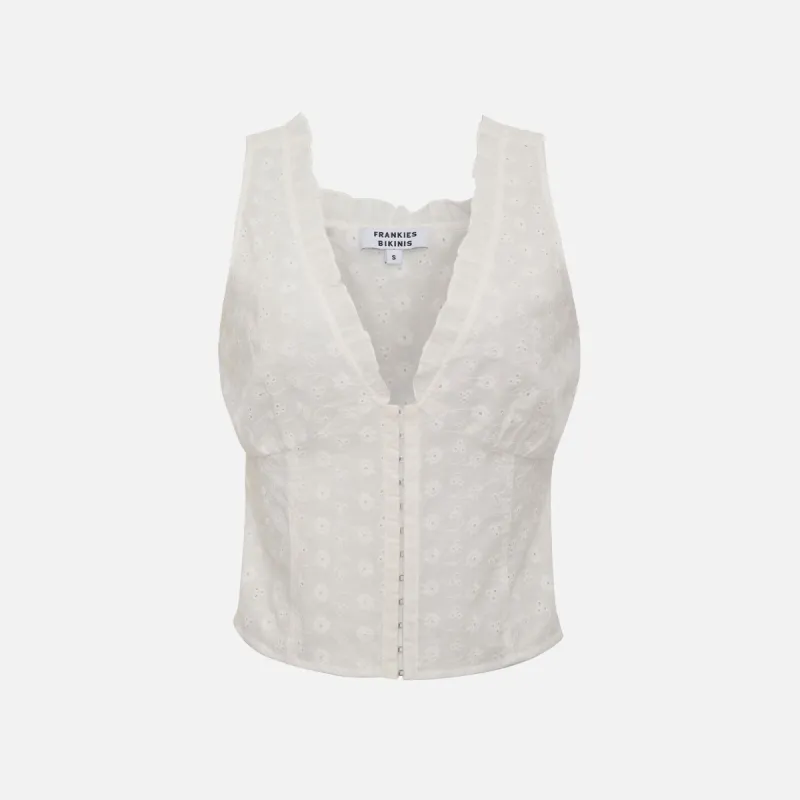 Frankies Bikinis Tea Eyelet Tank - White sold by Kith