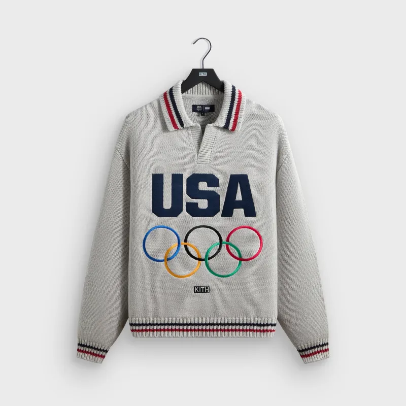 Kith for Team USA Nelson Rugby Sweater - Light Heather Grey sold by Kith