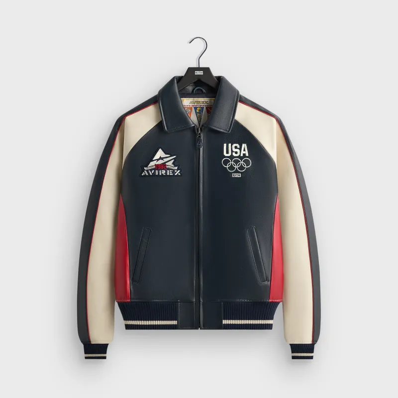 Kith & AVIREX for Team USA Leather Bomber Jacket - Navy made by Kith