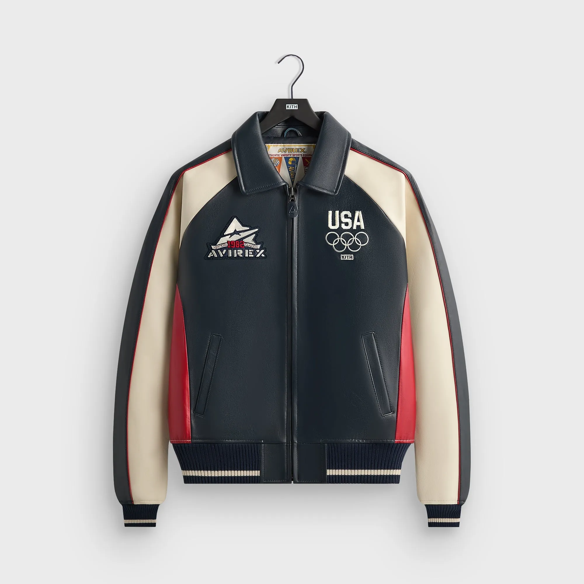 Kith & AVIREX for Team USA Leather Bomber Jacket - Navy sold by Kith