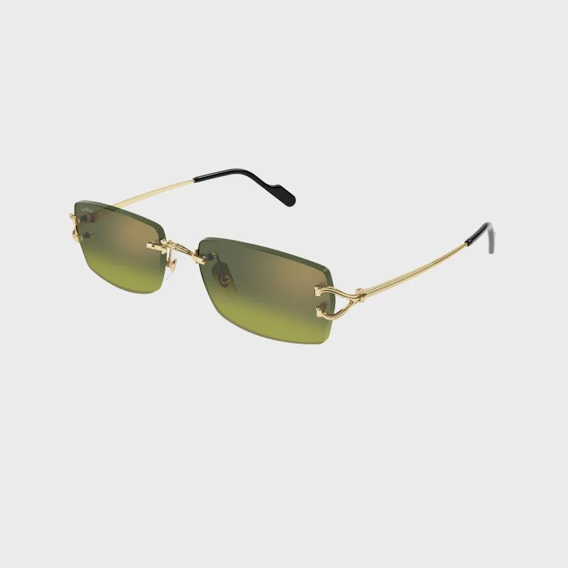 Cartier Rectangular Sunglasses - Gold / Green made by Cartier