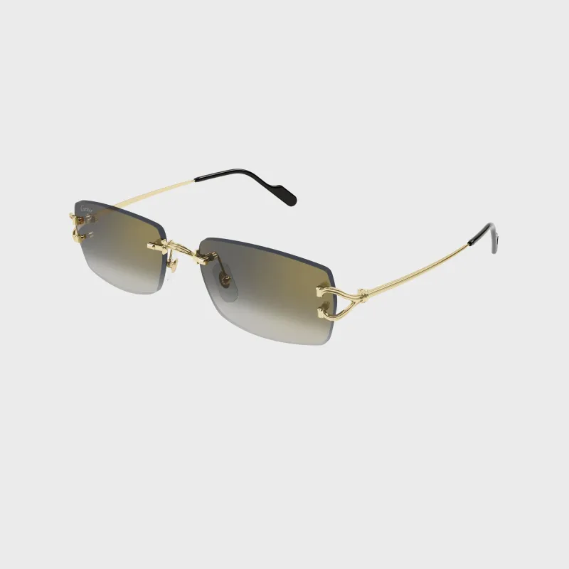 Cartier Rectangular Sunglasses - Gold / Blue made by Cartier