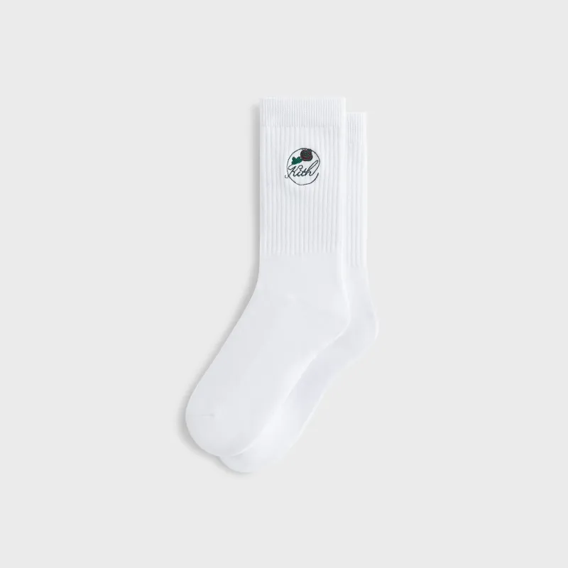 Kith Rose Script Cotton Crew Socks - White sold by Kith