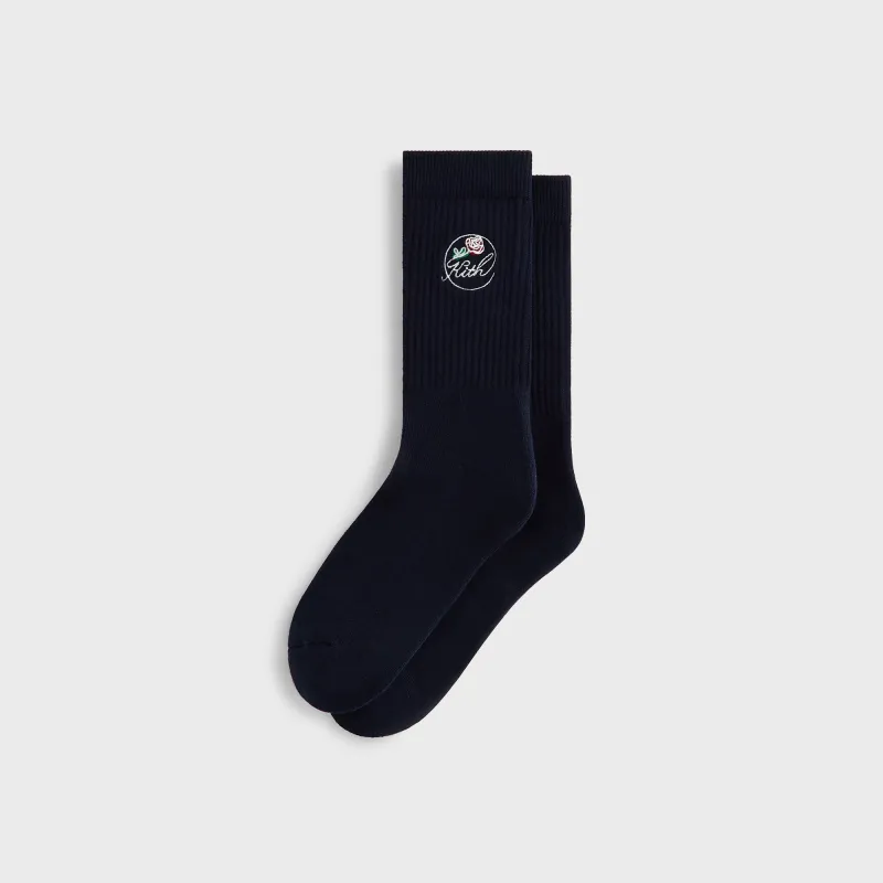 Kith Rose Script Cotton Crew Socks - Nocturnal sold by Kith
