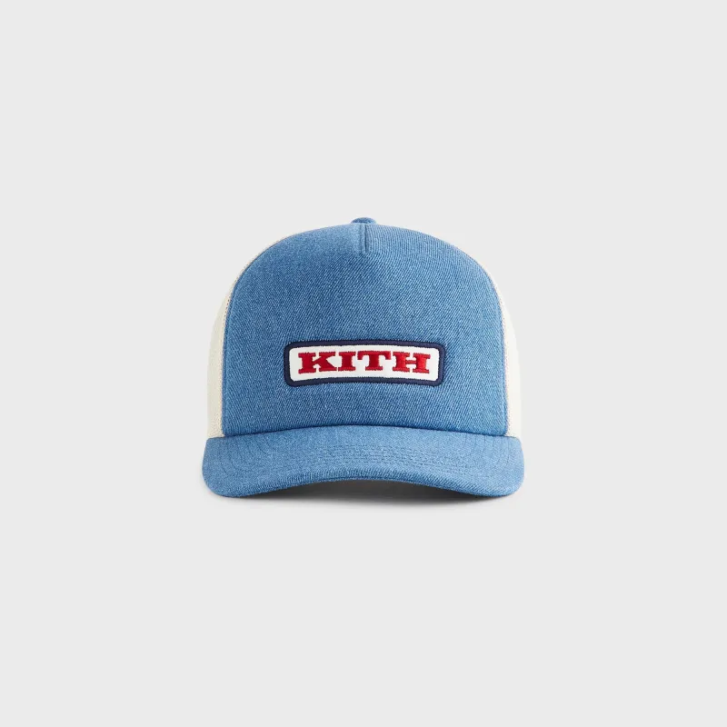 Kith Legacy Denim Nolan Trucker Hat - Mid Indigo sold by Kith