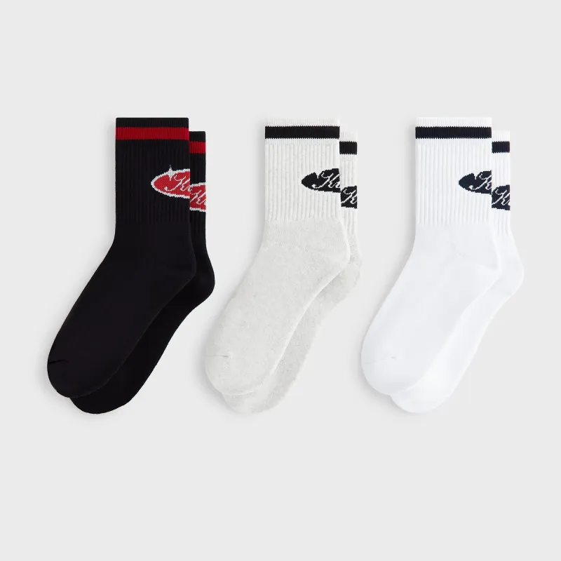Kith 3-Pack Striped Cotton Mid Crew Socks - Multi sold by Kith