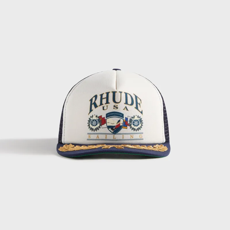 Rhude USA Sailing Icon Trucker Cap - Navy / White sold by Kith