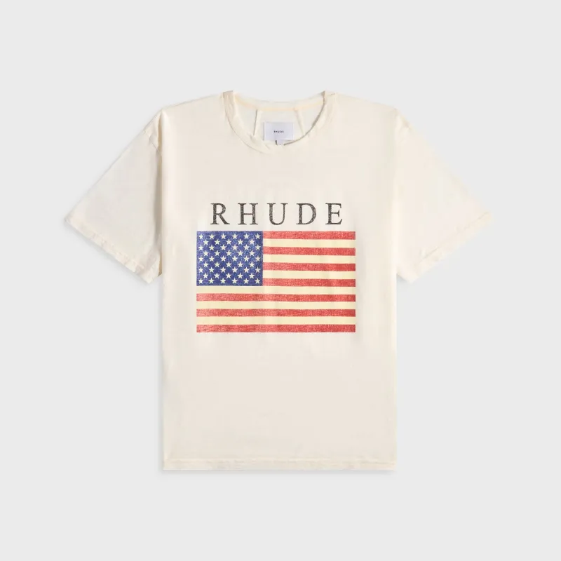 Rhude USA Flag Slub Tee - Vintage White / Black sold by Kith