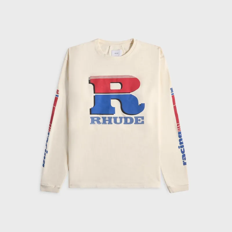 Rhude Split Petrol Logo Long Sleeve Tee - Vintage White / Red / Blue sold by Kith