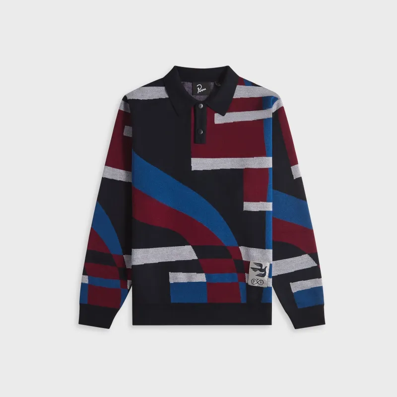 by Parra Vertical Forest Knitted Polo - Blue made by by Parra