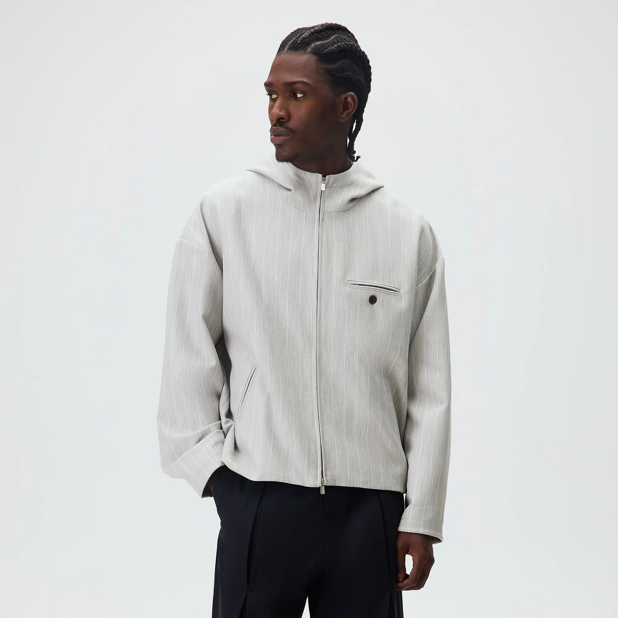 Kith Pinstripe Matteo Zip Up Hoodie - Light Heather Grey sold by Kith product image thumbnail 2