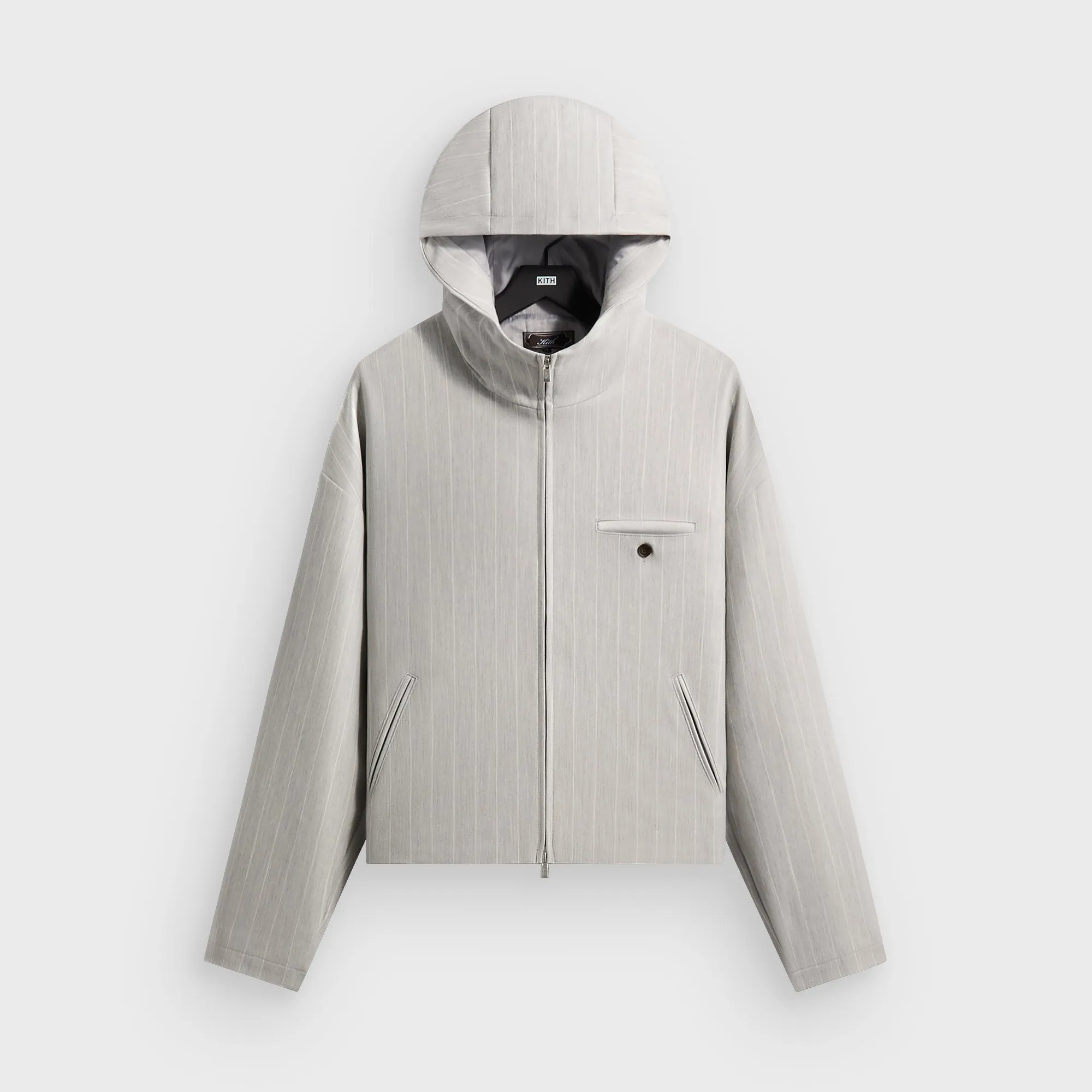 Kith Pinstripe Matteo Zip Up Hoodie - Light Heather Grey sold by Kith