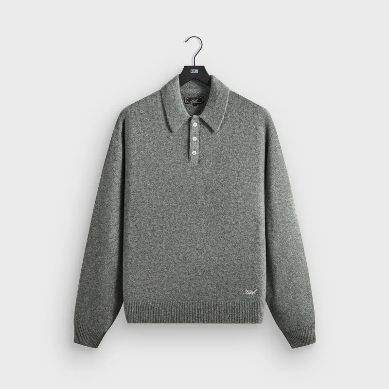 Kith Marled Harmon Rugby Pullover - Mid Heather Grey sold by Kith