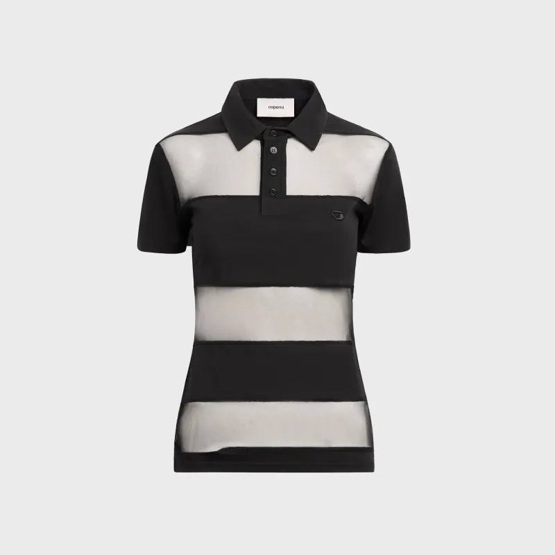 Coperni Striped Sheer Polo Top - Black sold by Kith