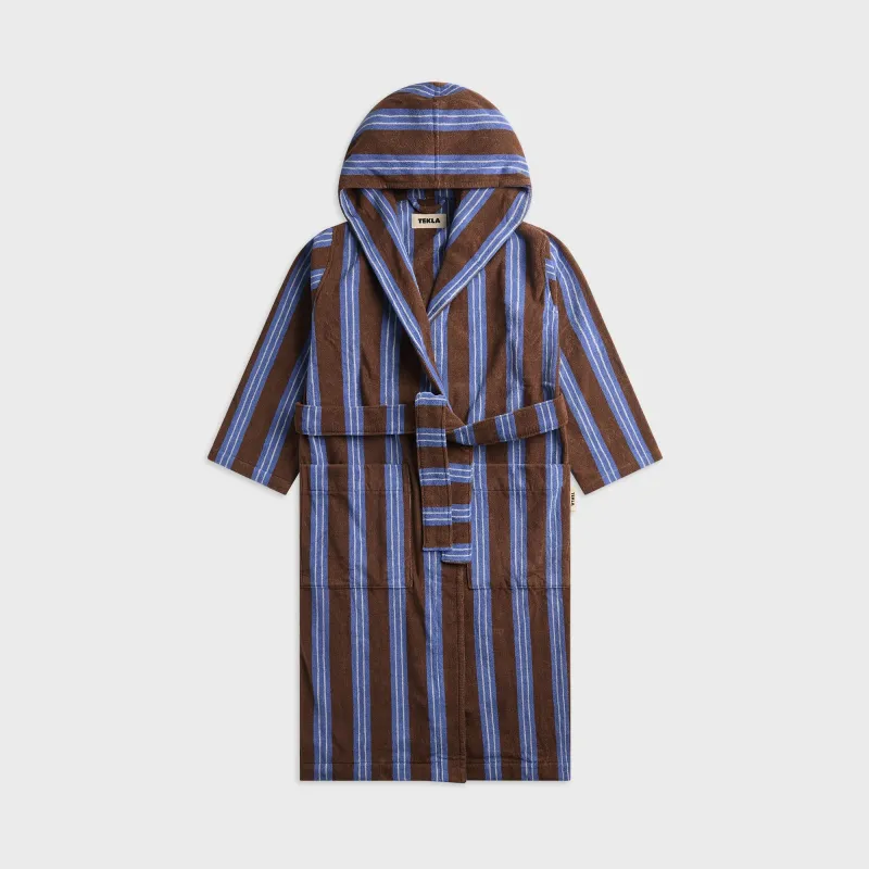 Tekla Striped Hooded Cotton Robe - Chestnut Stripes made by Kith