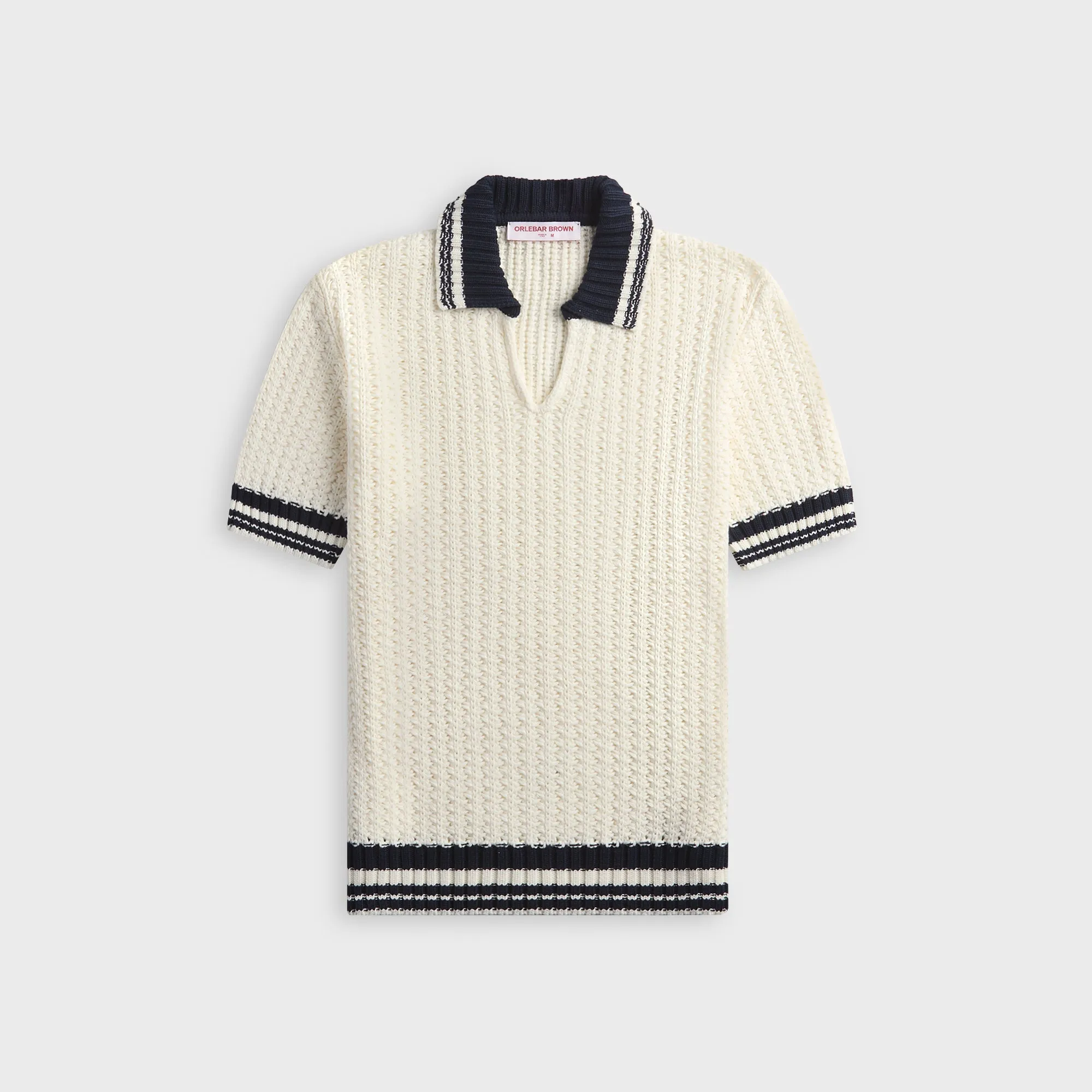 Orlebar Brown Swift Knitted Crochet Polo Shirt - White Sand / Night Iris sold by Kith