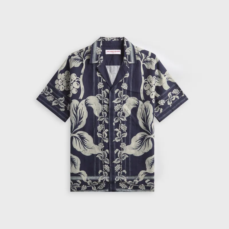 Orlebar Brown Maitan Linen Petralis Garland Shirt - Night Iris sold by Kith