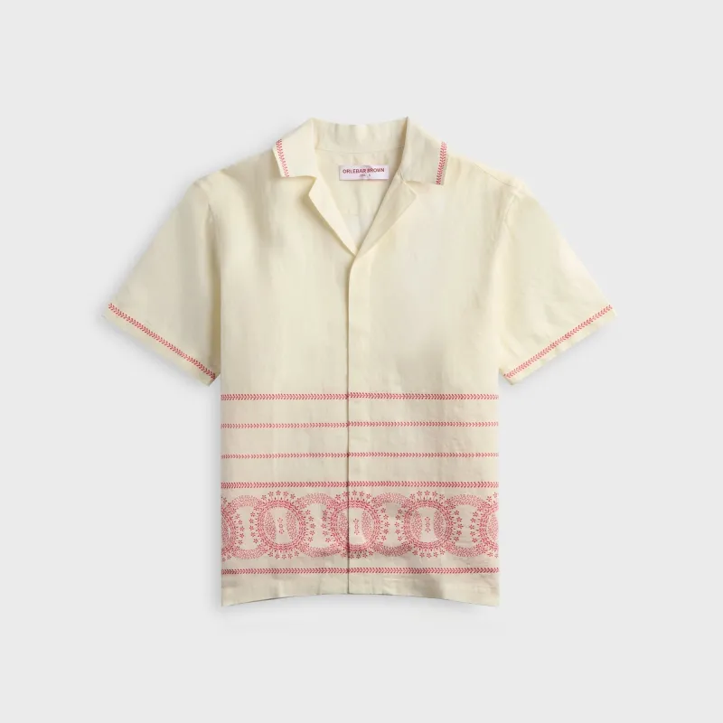 Orlebar Brown Maitan Linen Cirqua Shirt - White Sand / Summer Red made by Orlebar Brown