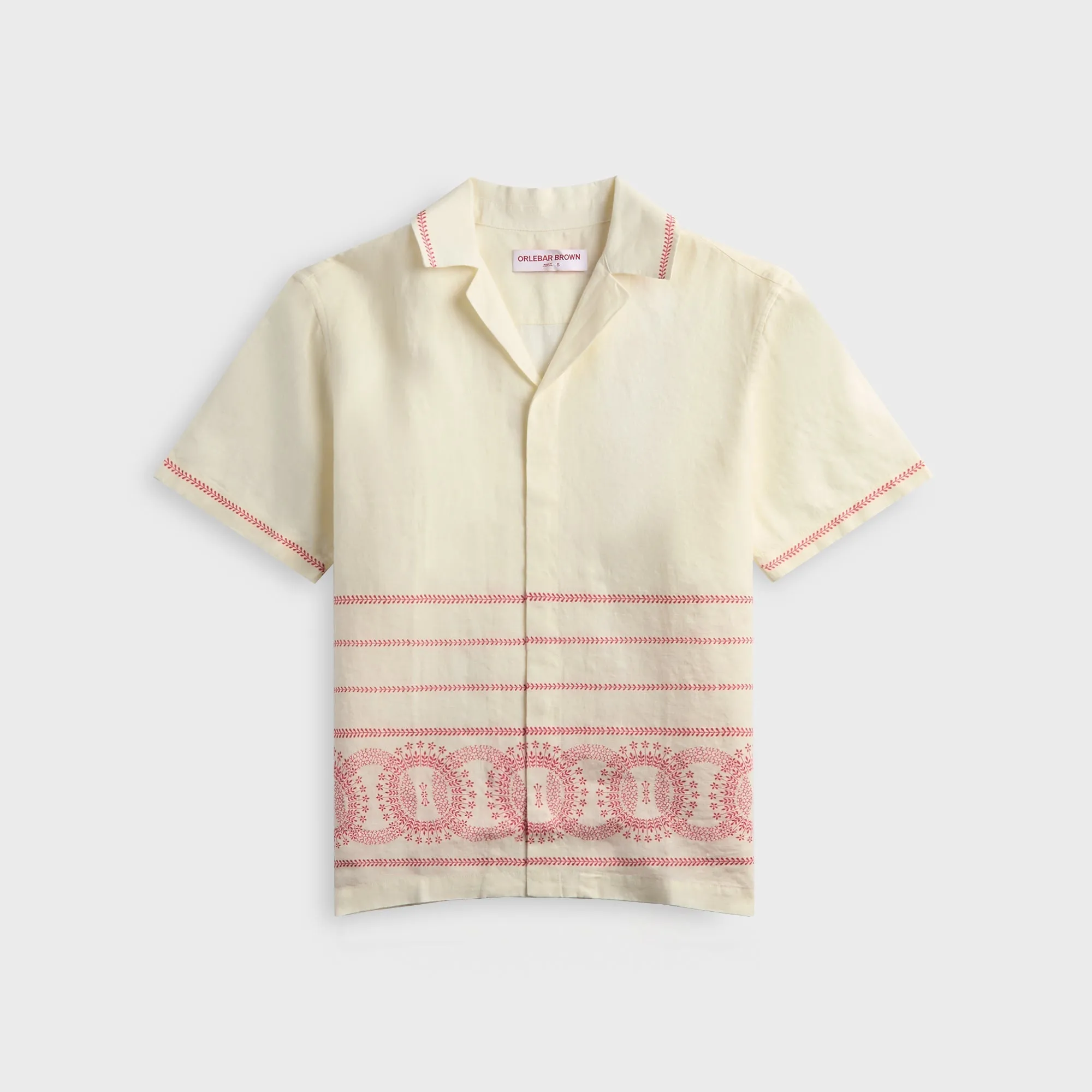 Orlebar Brown Maitan Linen Cirqua Shirt - White Sand / Summer Red sold by Kith