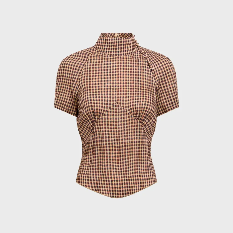 KNWLS Tess Short Sleeve Blouse - Plaid sold by Kith