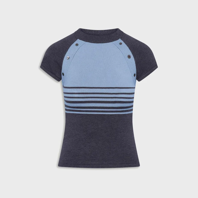 Frankies Bikinis Shore Cloud Knit Short Sleeve Shirt - Stone Stripe sold by Kith