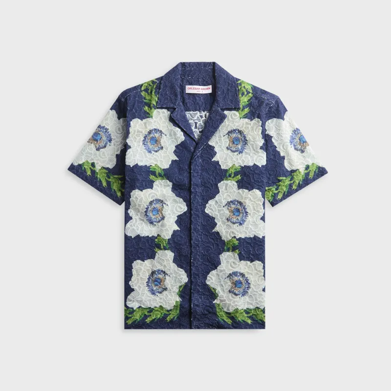 Orlebar Brown Maitan Coronaria Broderie Shirt - Night Iris sold by Kith