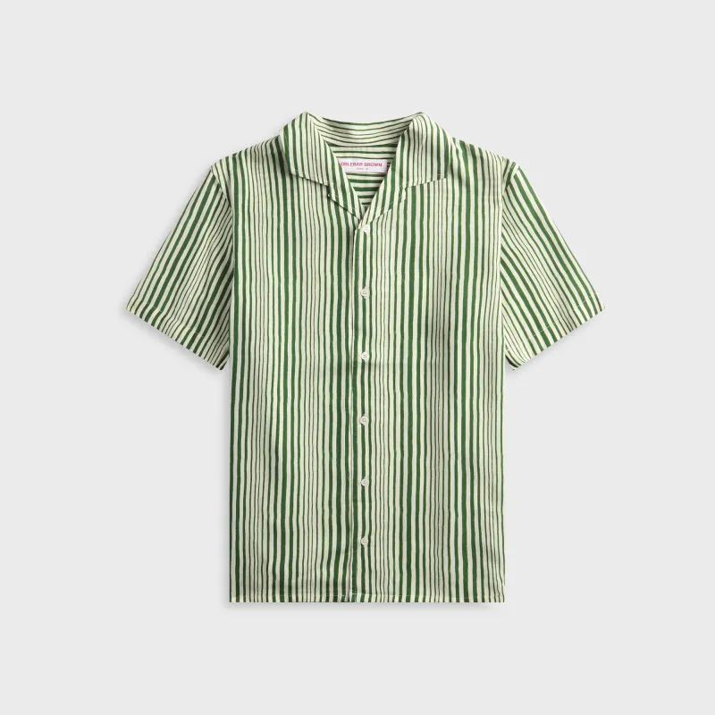 Orlebar Brown Hibbert Shore Stripe Shirt - Caddie Green / White sold by Kith