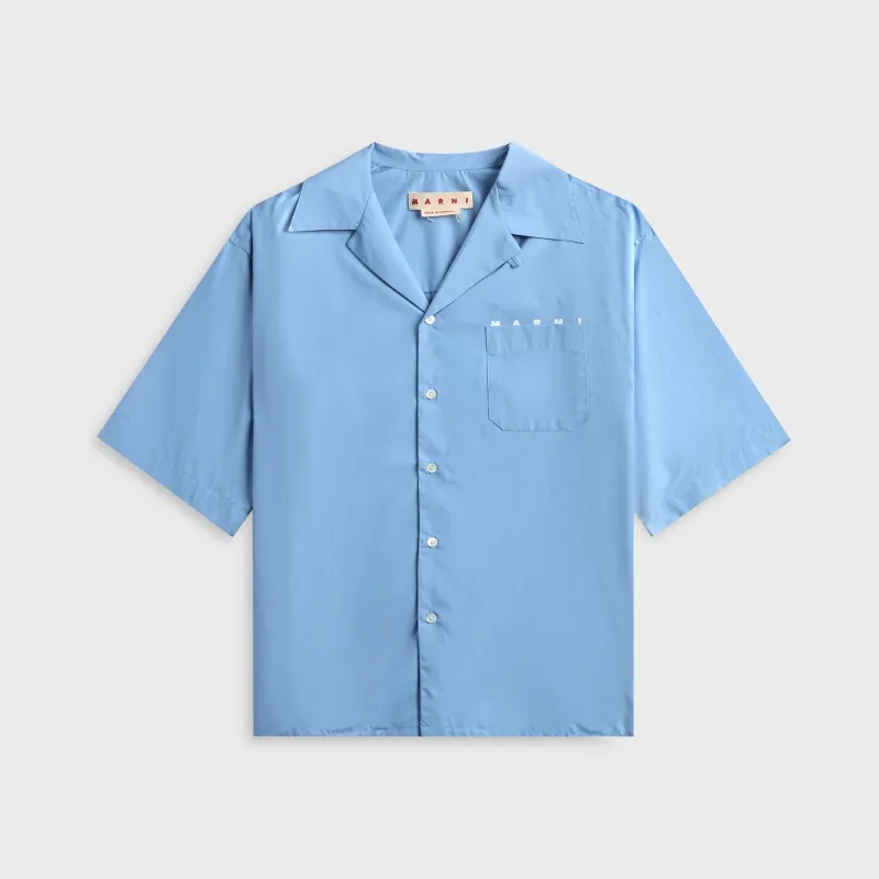 Marni Logo Poplin Camp Shirt - Iris Blue sold by Kith