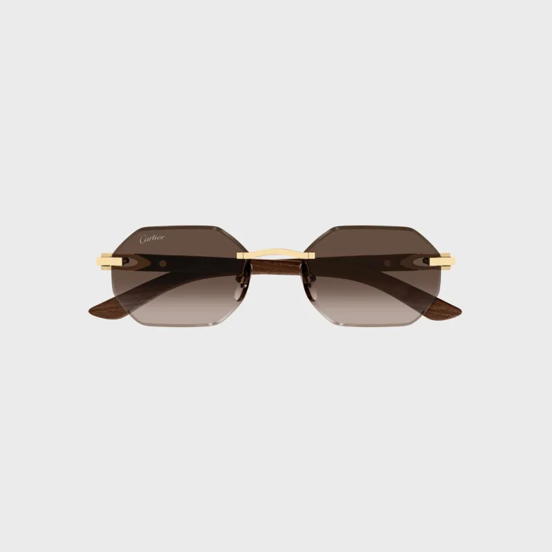 Cartier CT0439S Man Wood Sunglasses - Gold / Yellow / Brown made by Cartier